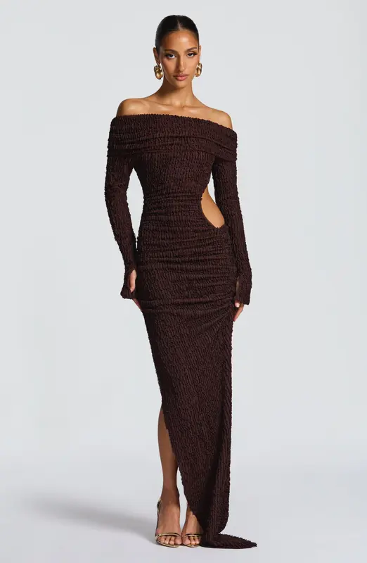 VESTIDO MIDI ADELPHIA - MARRÓN CIRUELA