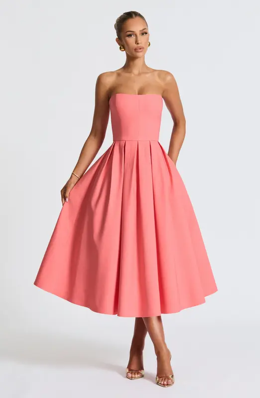 VESTIDO MIDI EDITH - ROSA CORAL