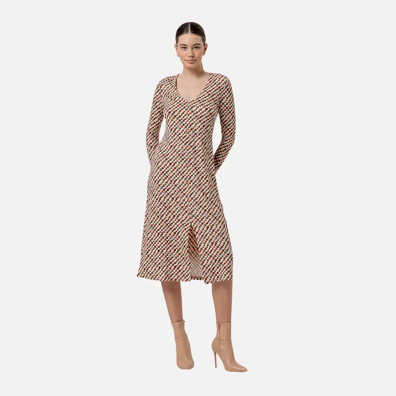 Vestido midi elástico con escote pico - Surkana