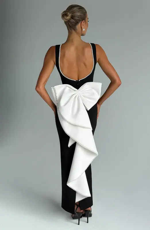 VESTIDO MIDI LANA - NEGRO/BLANCO