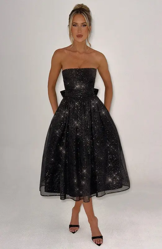 VESTIDO MIDI MARISSA - NEGRO CON BRILLOS