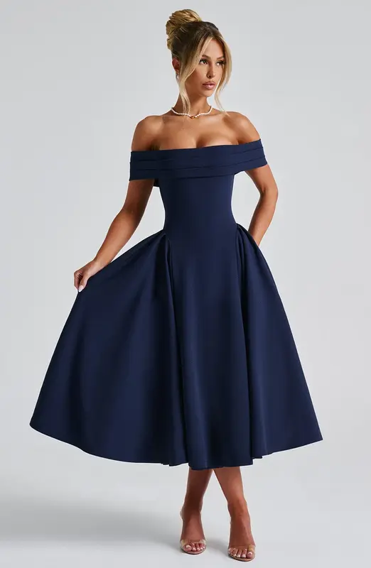 VESTIDO MIDI MIRANDA - AZUL MARINO