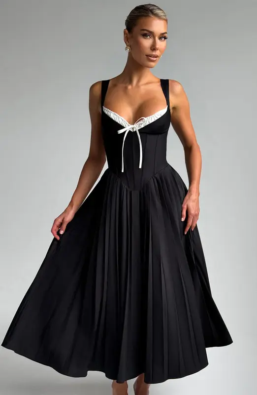 VESTIDO MIDI NATASSIA - NEGRO/BLANCO