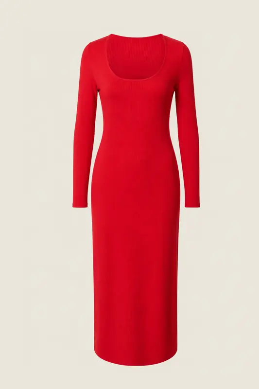 Vestido Midi Red Ribbed