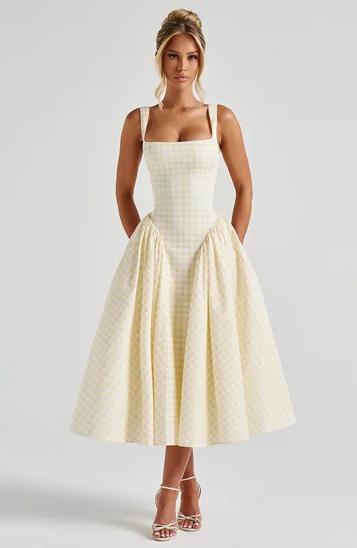 VESTIDO MIDI SHERRIE - GUINGÁN LIMÓN