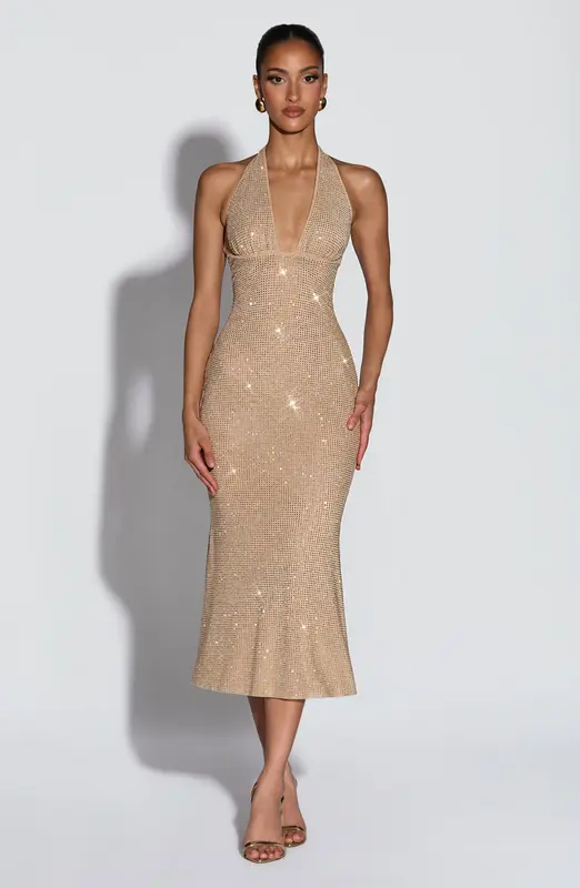 VESTIDO MIDI SONORA - DORADO