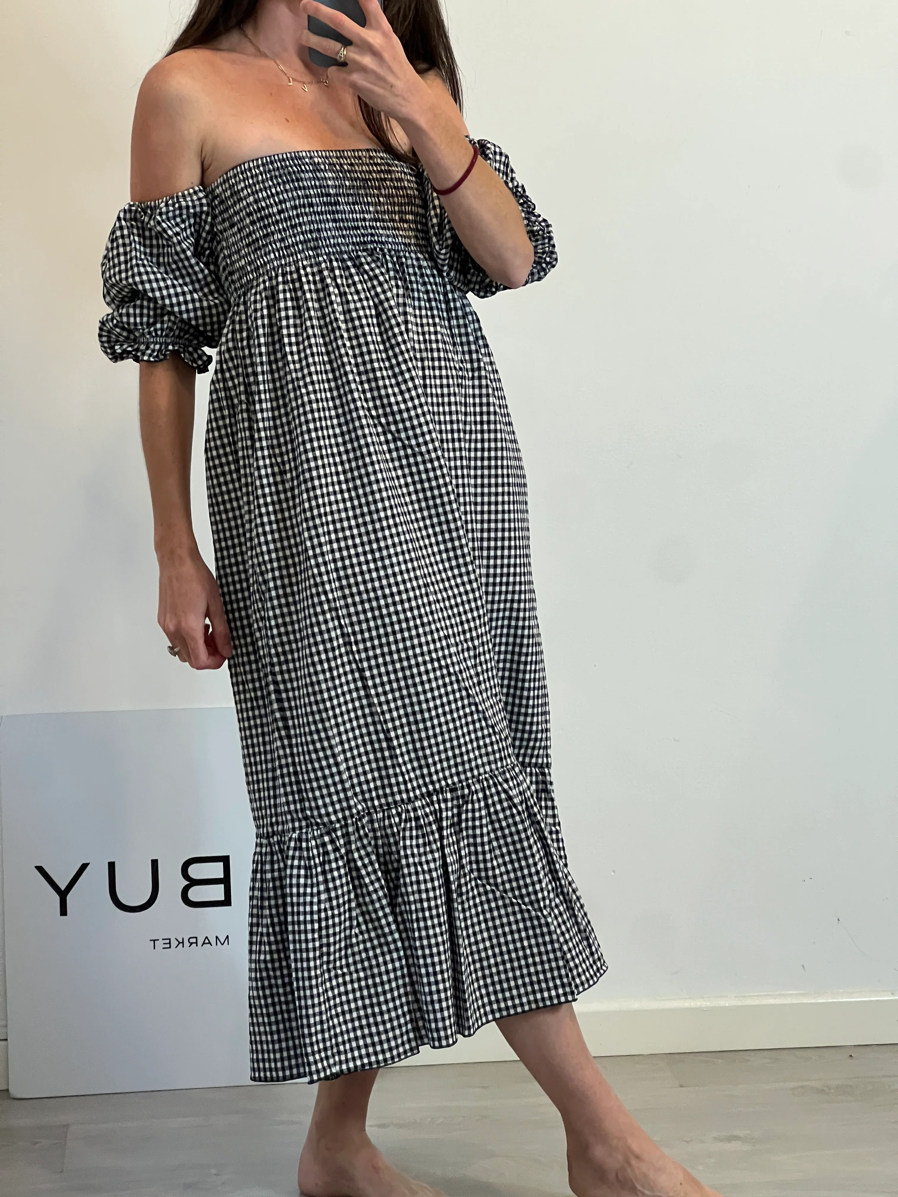 Vestido midi vichy detalle mangas