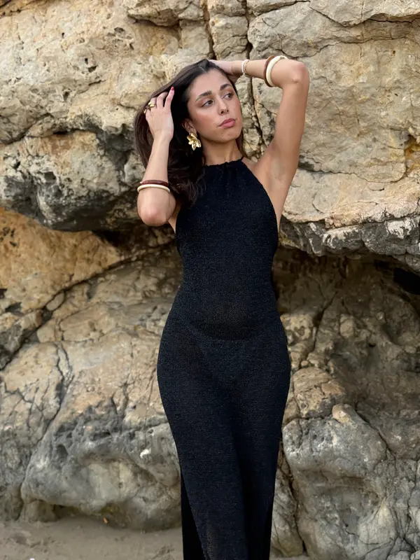 Vestido punto croché Lurex halter