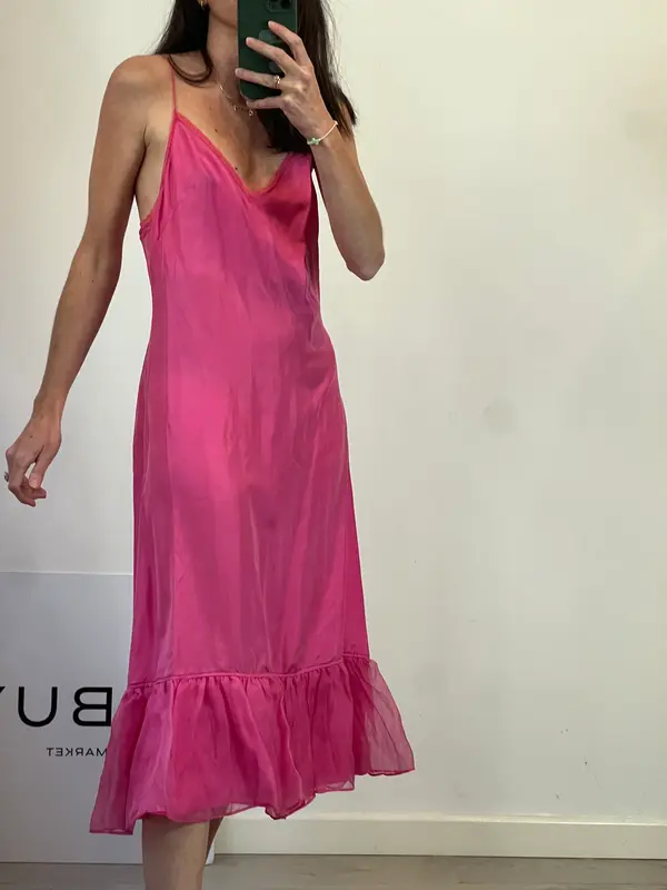 Vestido seda vintage fucsia