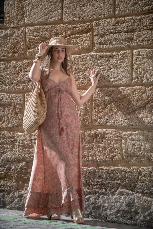 Vestido summer estampado tonos corales Káhyra
