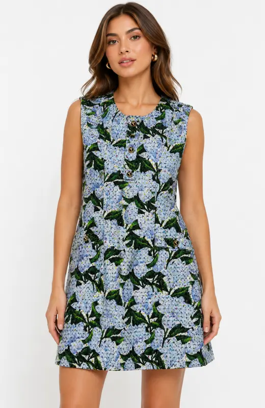 Vestido Tweed Floral Azure