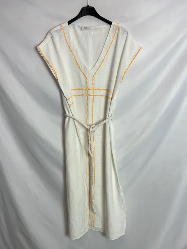 VILA. Vestido midi blanco botados  amarillos. T 38