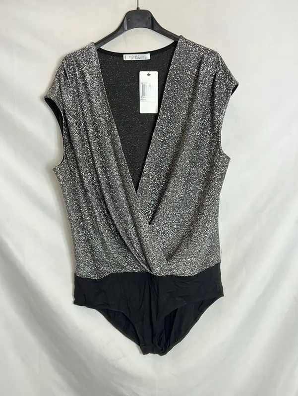VIOLETA BY MANGO. Body  purpurina cruzado. T M