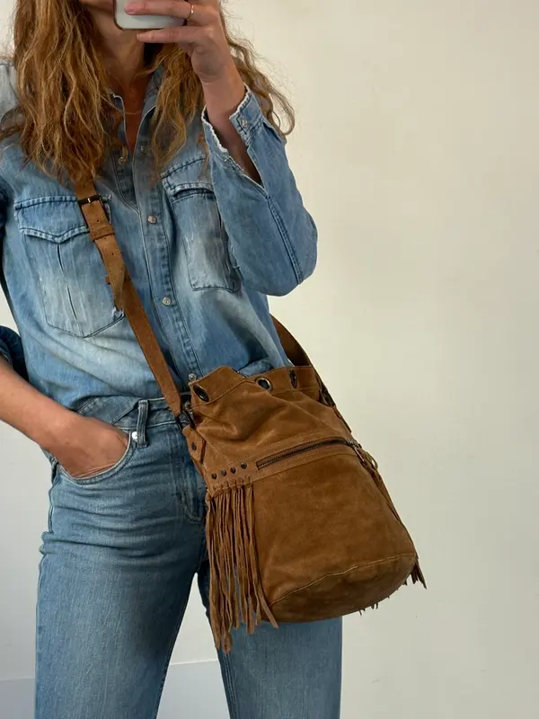 ZADIG & VOLTAIRE. Bolso bandolera ante flecos