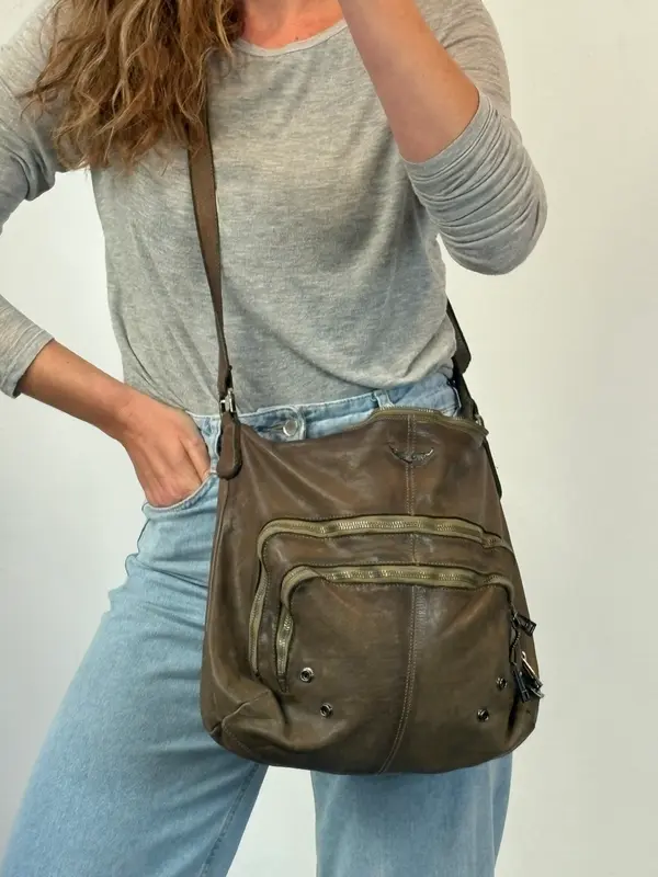 ZADIG & VOLTAIRE. Bolso bandolera  caqui bolsillos