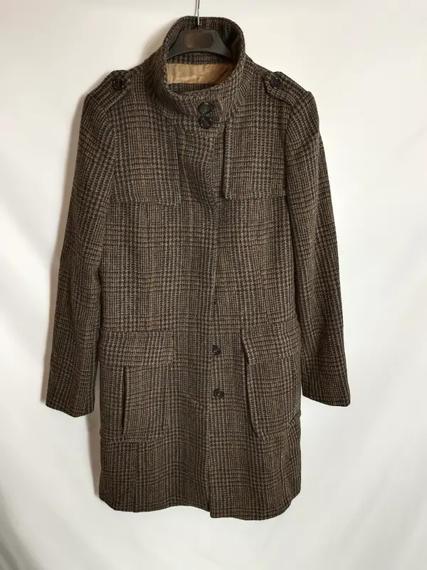 ZARA. Abrigo cuadro marrón T.m (tara)