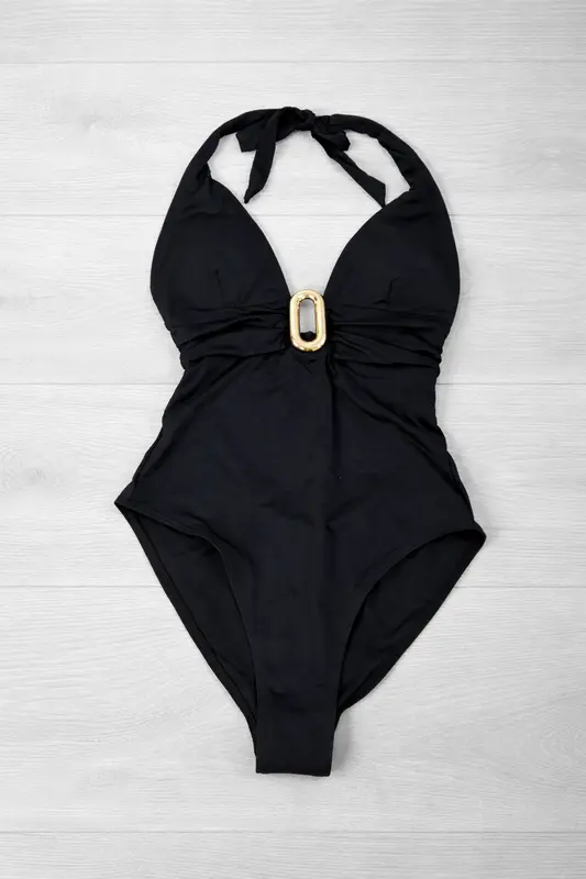 ZARA. Bañador negro detalle dorado