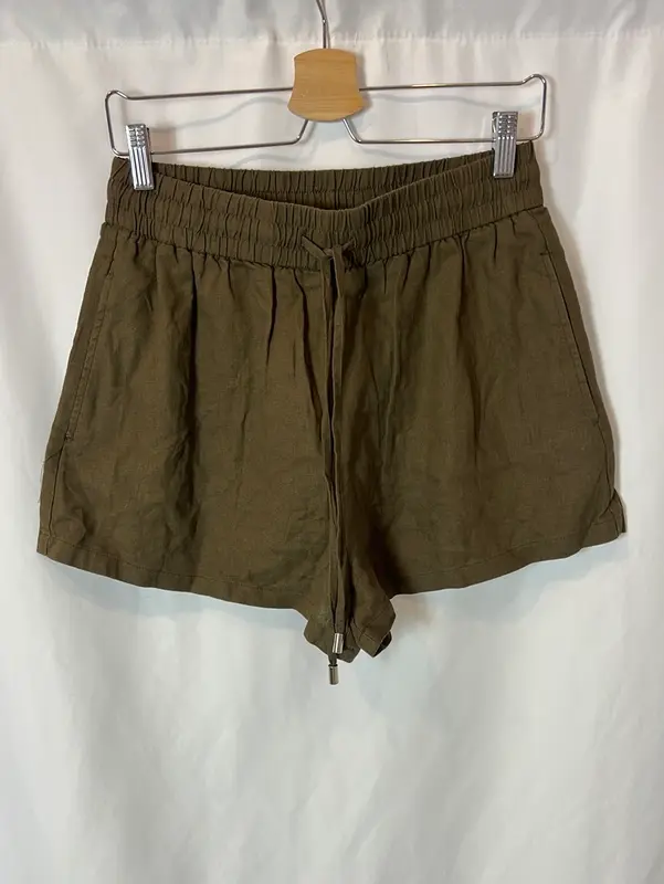 ZARA. Bermuda lino verde caqui. T M