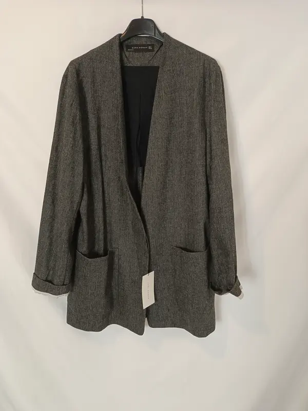 ZARA. blazer jaspeado gris jaspeado T.m