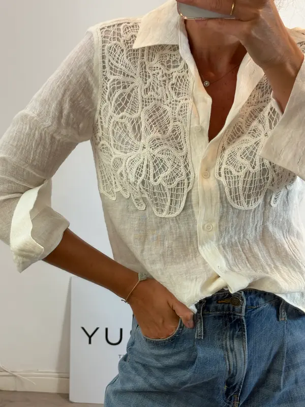 ZARA. Blusa algodón crochet. T XS