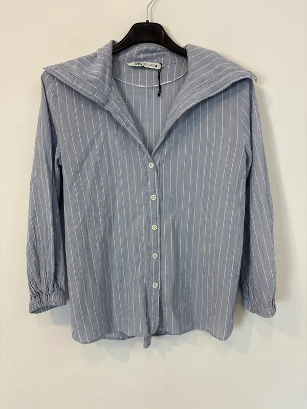 ZARA. Blusa azul rayas algodón