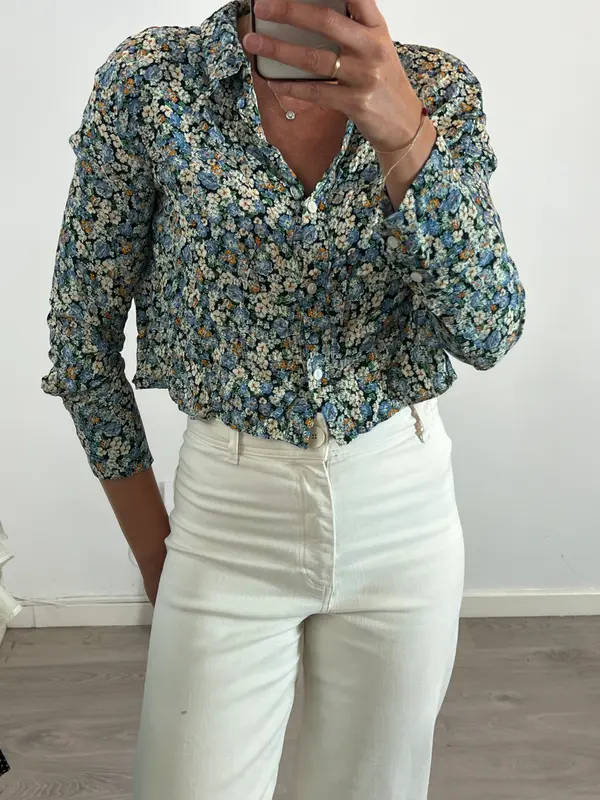 ZARA. Blusa crop flores T.m