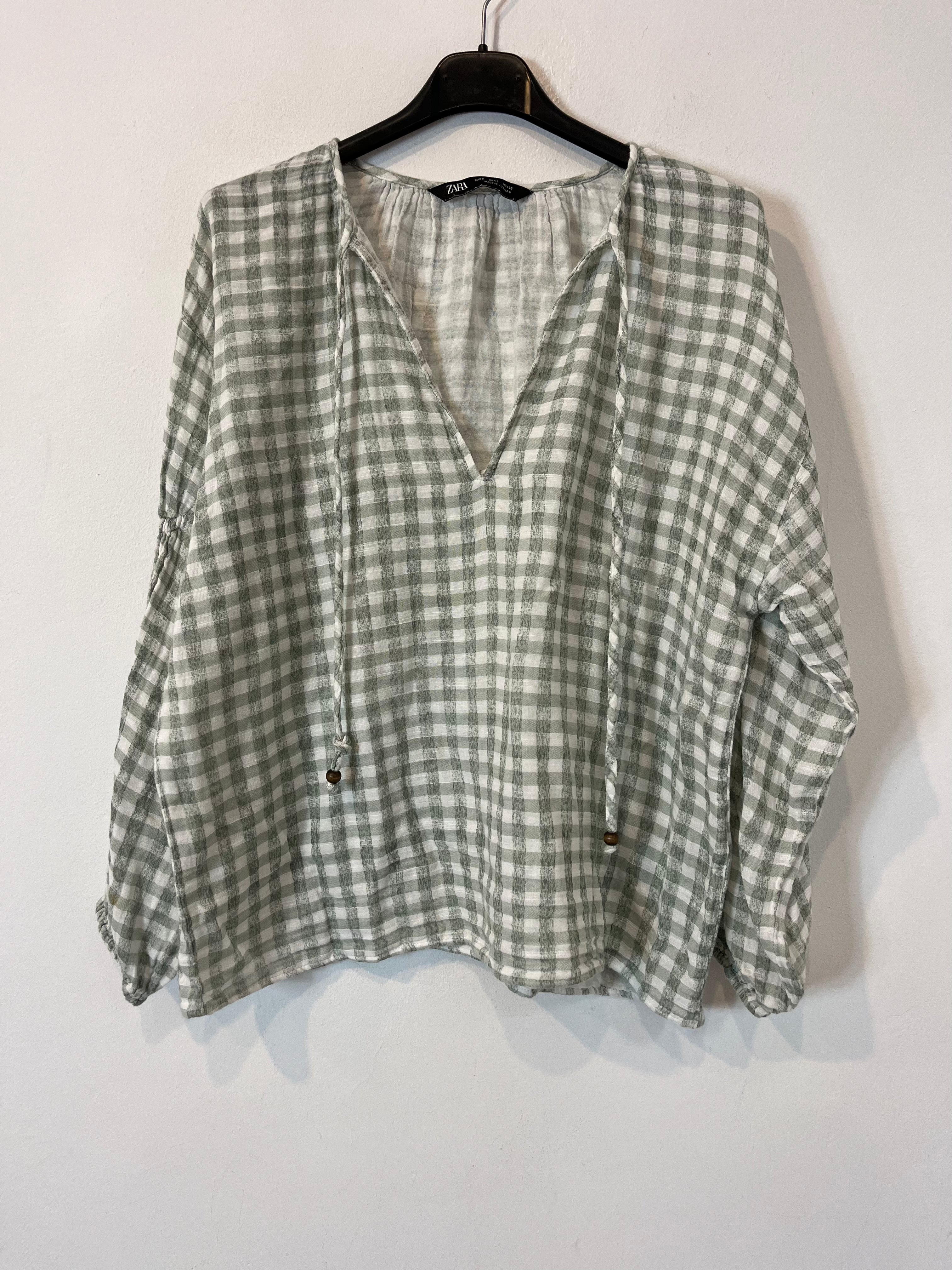 ZARA. Blusa cuadros algodón. T S