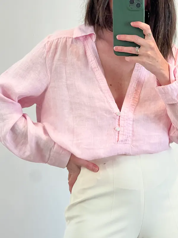 ZARA. Blusa lino rosa. T M