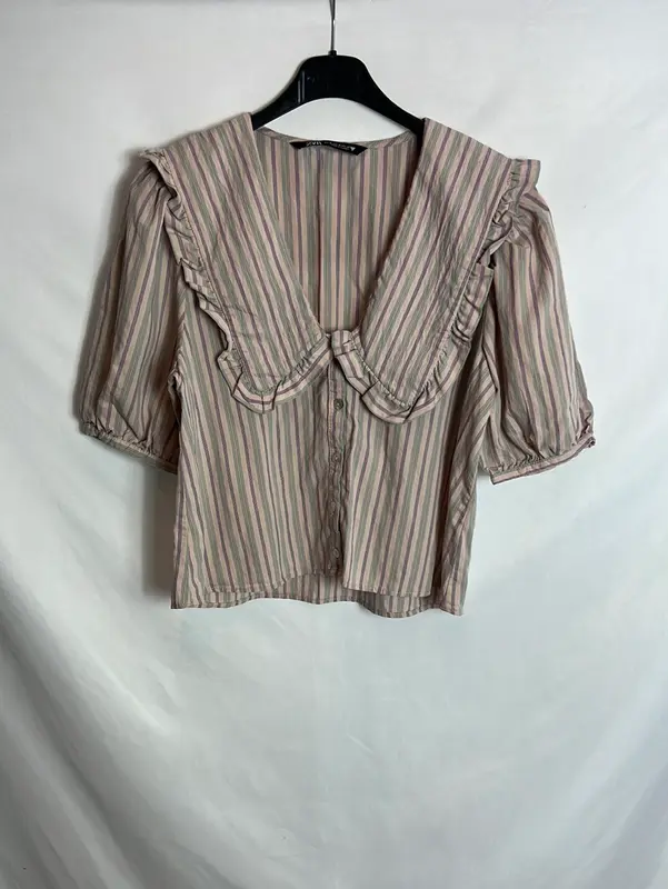 ZARA. Blusa malva rayas T.m