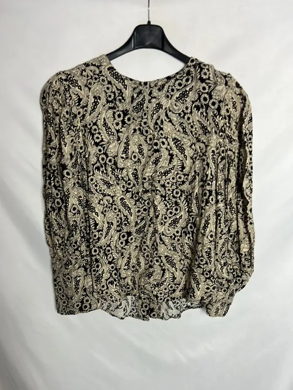ZARA. Blusa negra estampada hilos brillo. T M