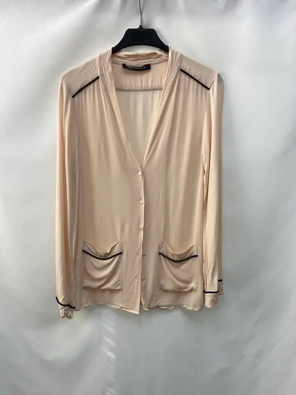 ZARA.Blusa pijamera beige rosáceo T.XS