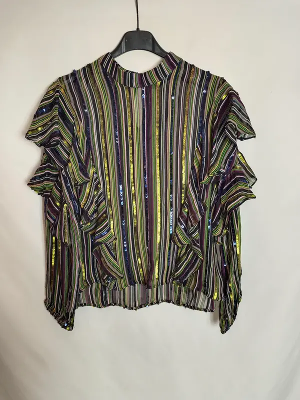 ZARA. Blusa rayas lentejuelas T.s