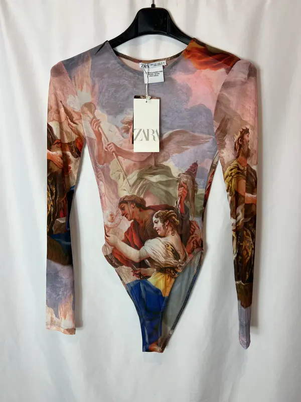 ZARA. Body de rejilla estampado T.s