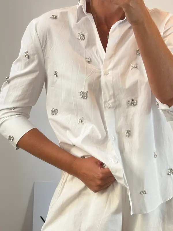 ZARA. Camisa blanca abalorios. T S