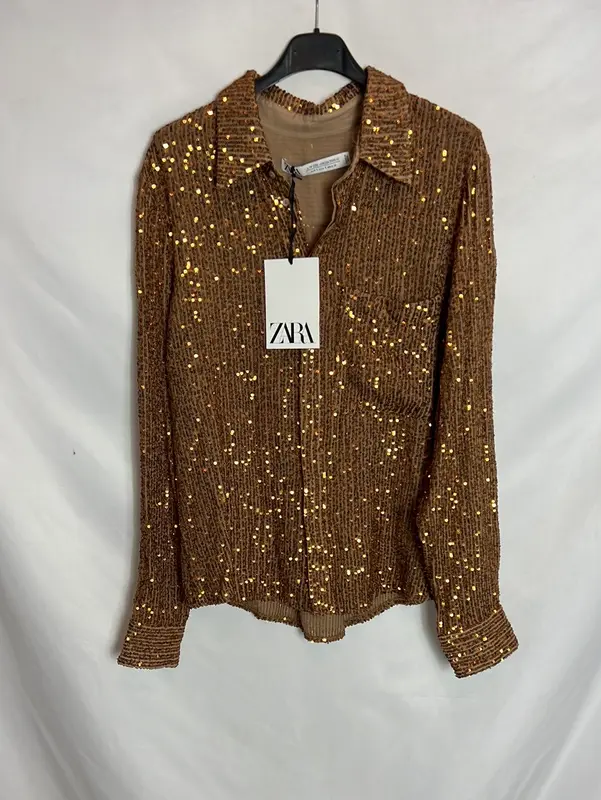 ZARA. Camisa lentejuelas mini. T S