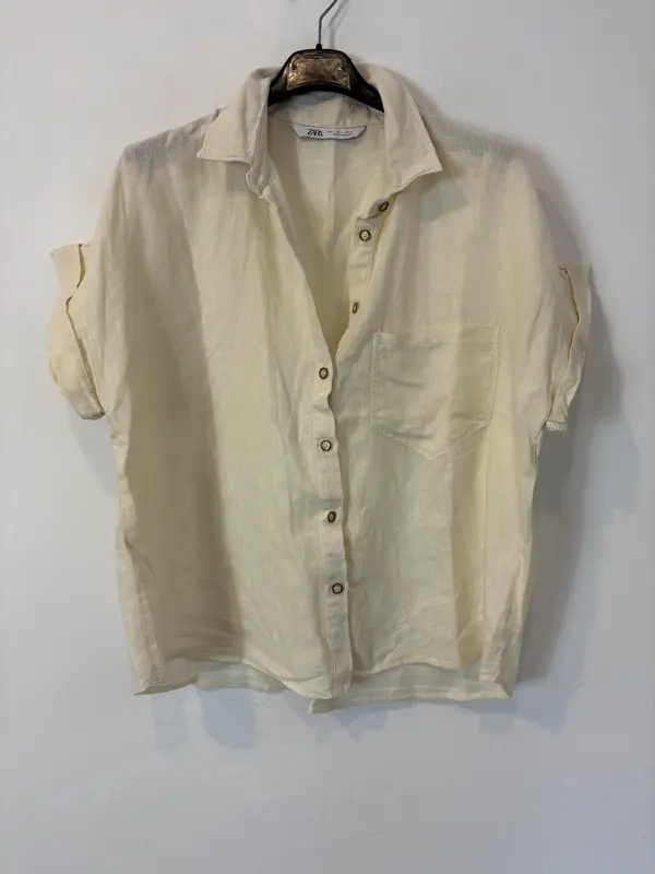 ZARA. Camisa lino color crudo