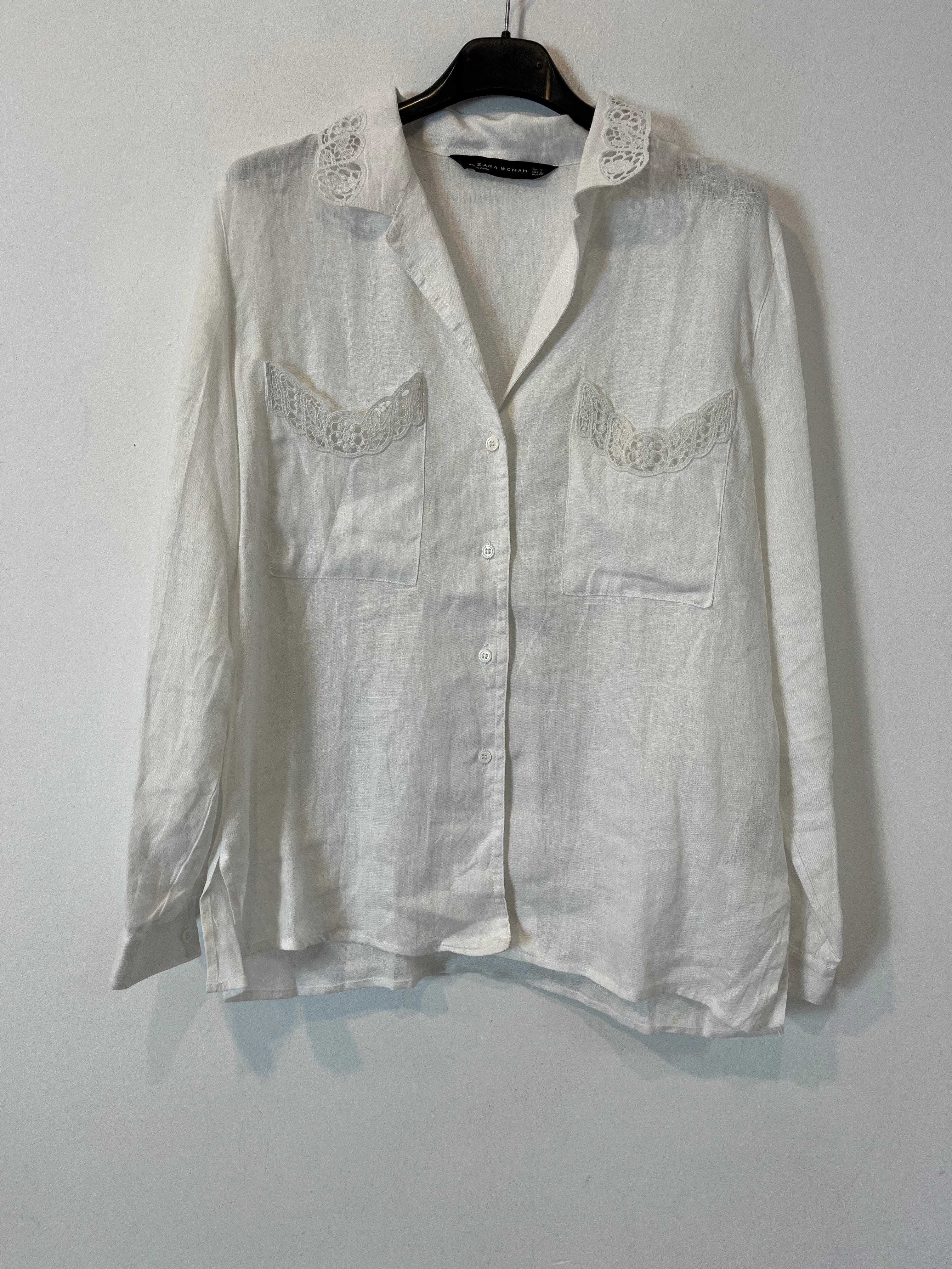 ZARA. Camisa lino y encaje. T S