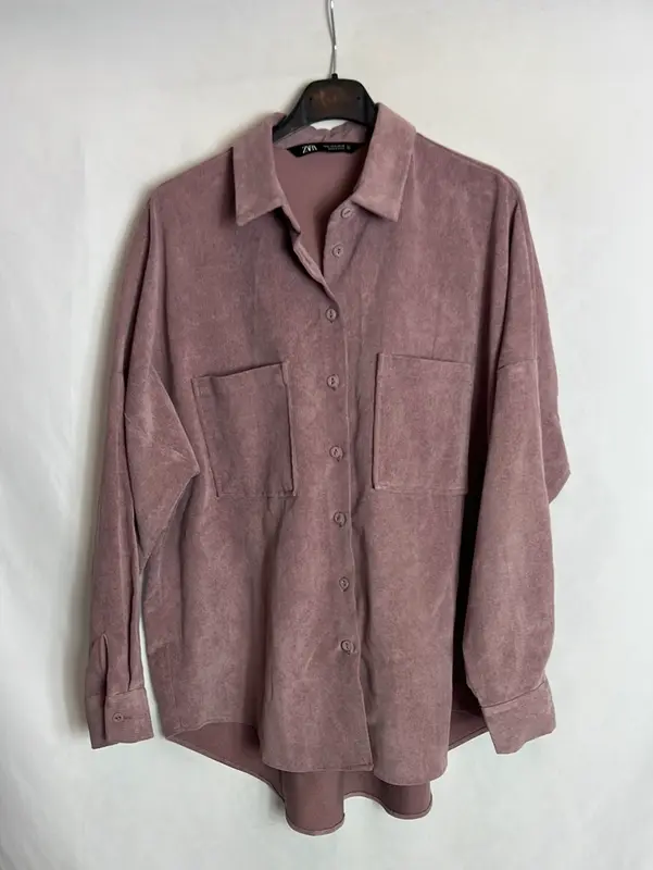 ZARA. Camisa micro pana malva. T S