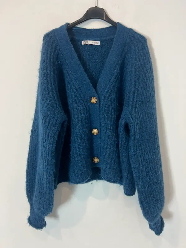 ZARA. Cárdigan azul con alpaca y lana T L