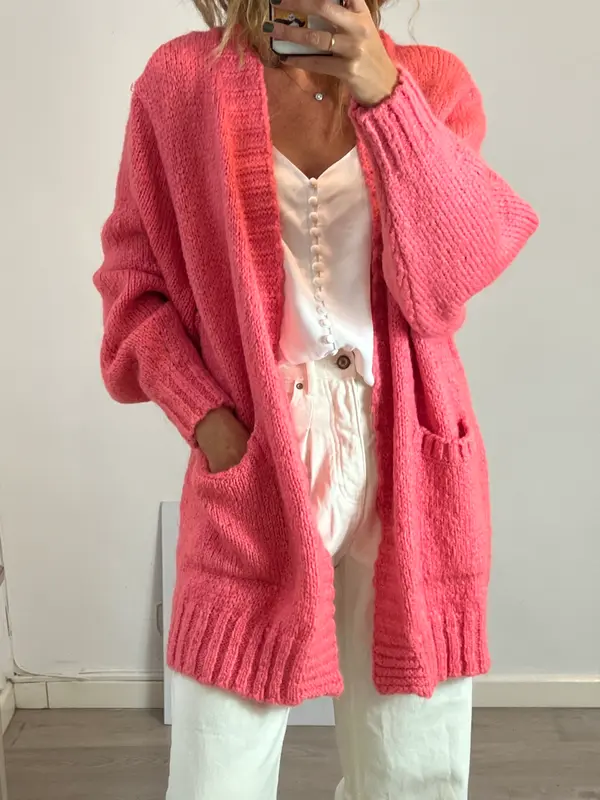 ZARA. cárdigan punto rosa fucsia T.s