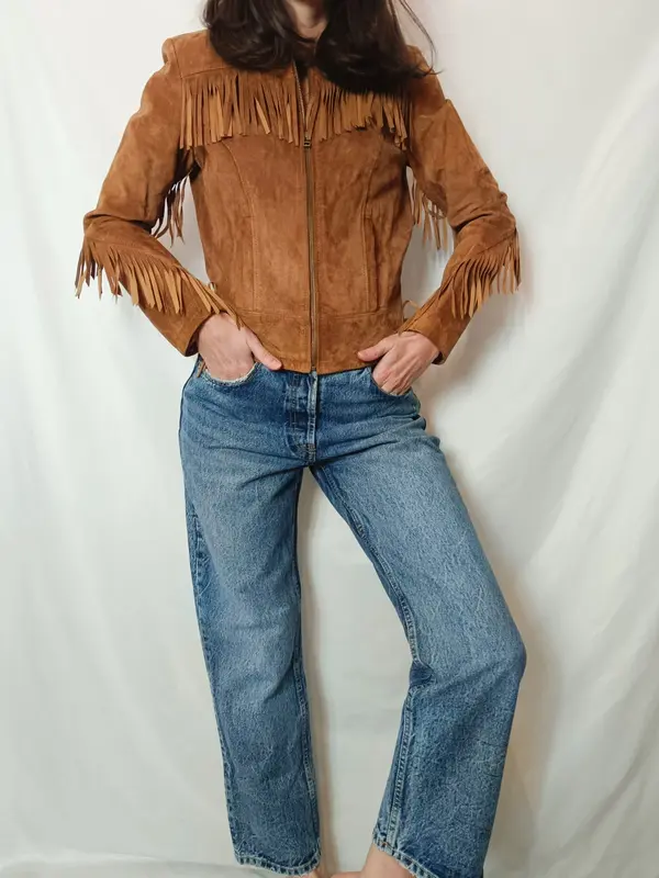 ZARA. Cazadora beige flecos T.s