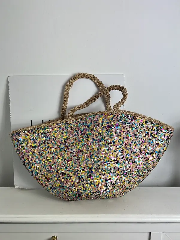 ZARA. Cesta mimbre lentejuelas colores