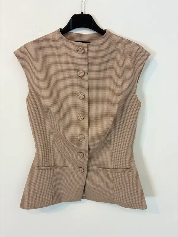 ZARA. Chaleco beige cuadros. T XS