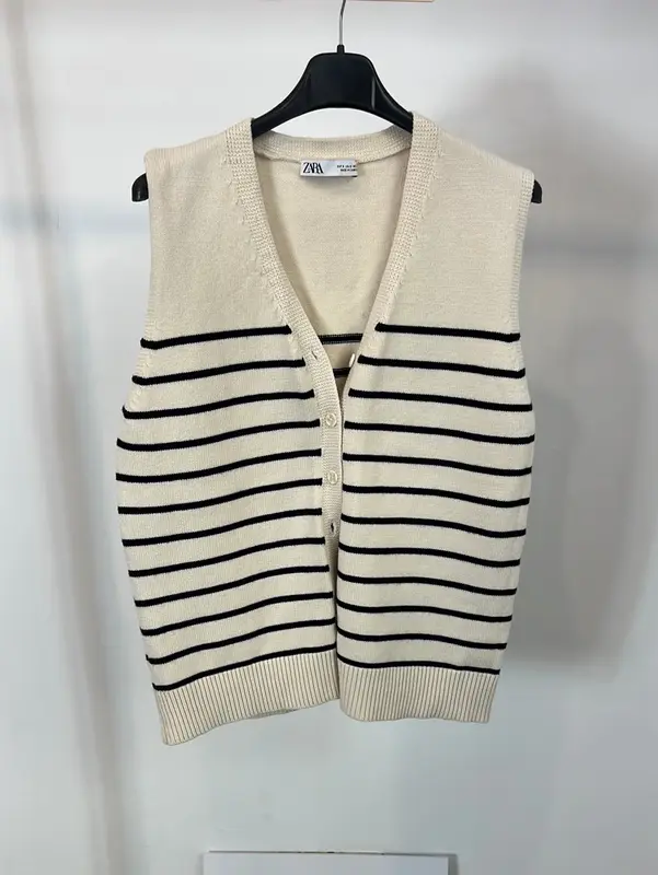 ZARA. Chaleco beige rayas. T S
