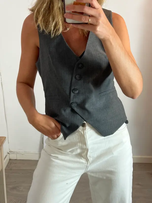 ZARA. Chaleco gris rayas T.m