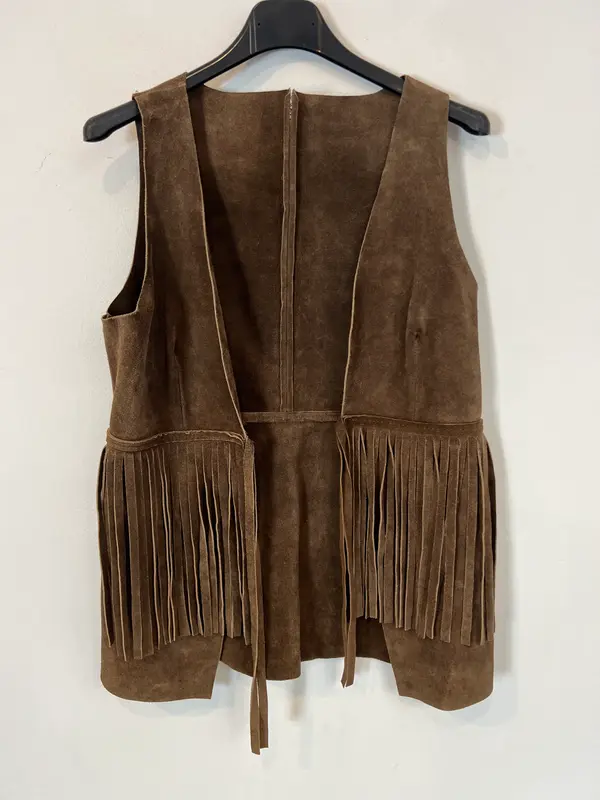 ZARA. Chaleco piel flecos. T M