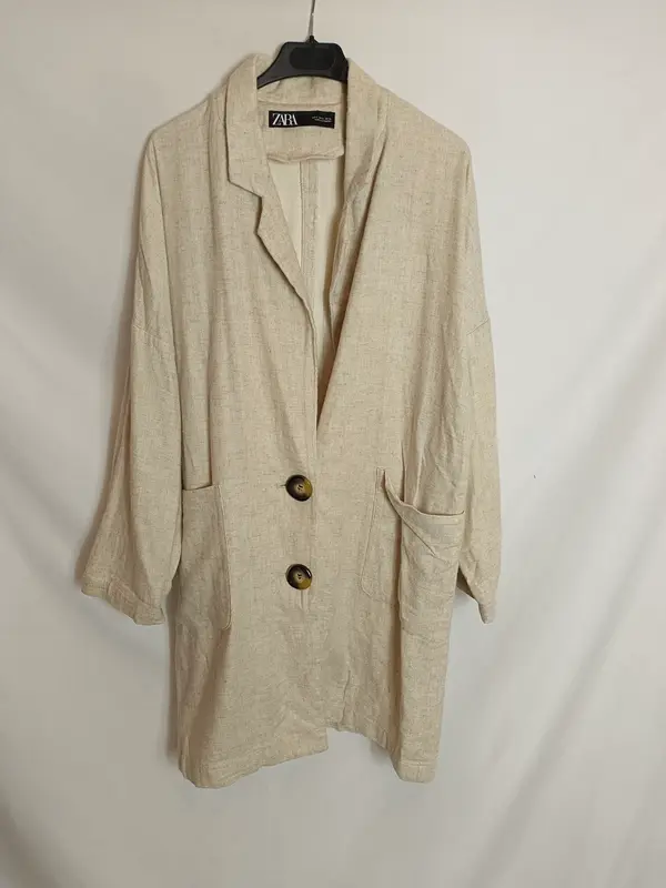 ZARA. Chaqueta larga beige lino TS
