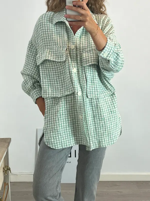 ZARA. Chaqueta larga tweed verde. T XS/S
