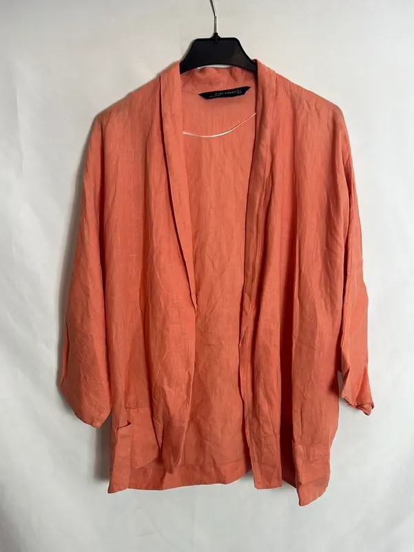 ZARA. Chaqueta Lino efecto kimono salmón. T M