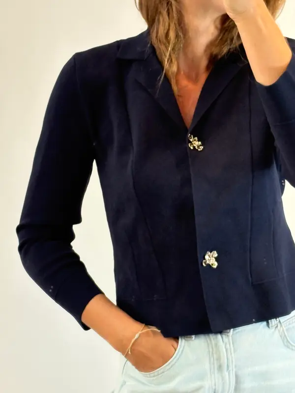 ZARA. Chaqueta punto azul T.m